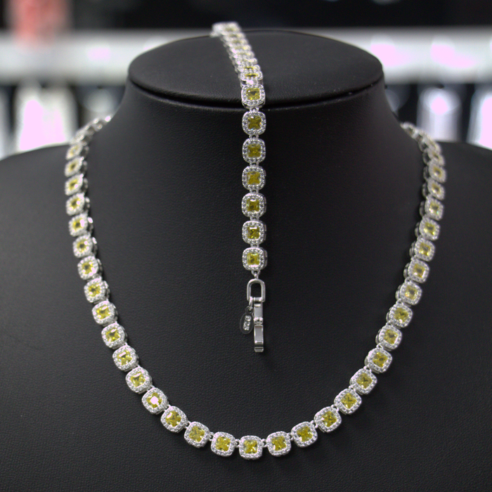 Conjunto de Collar y Pulsera de Plata con Microcircones Amarillos
