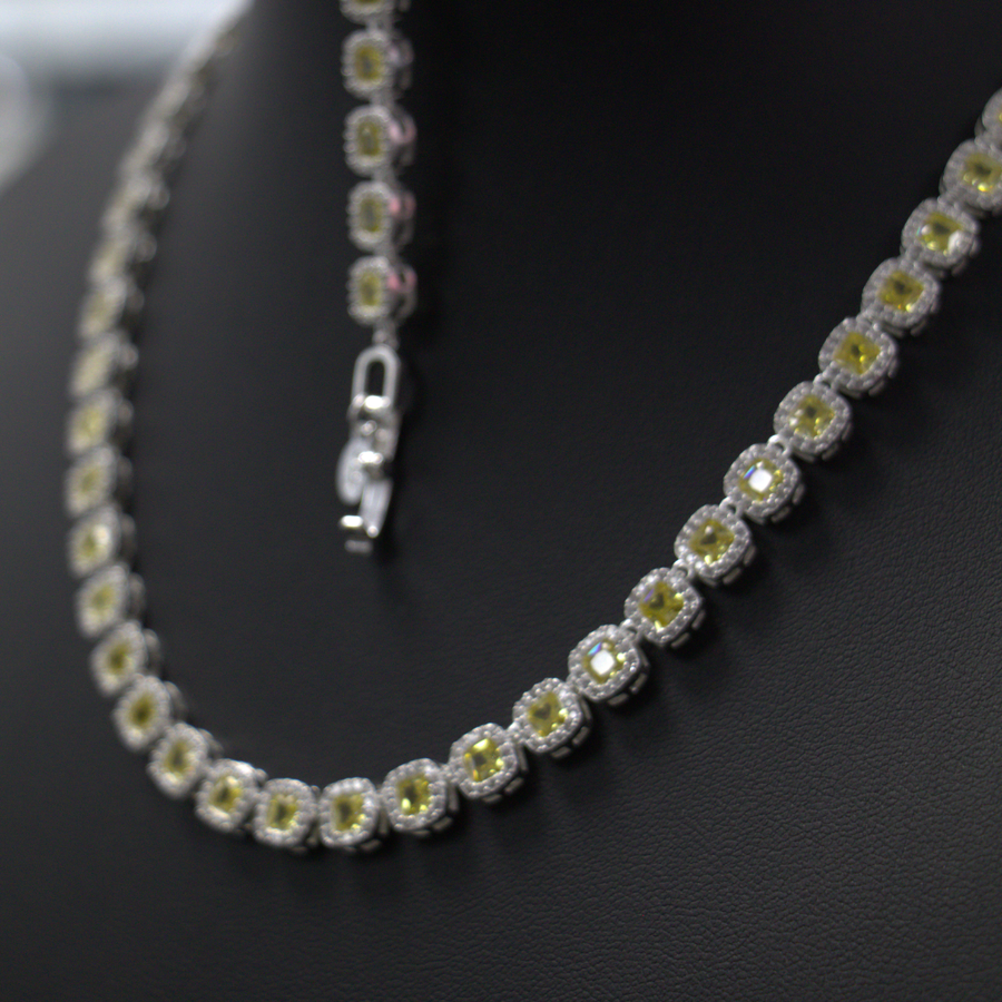 Conjunto de Collar y Pulsera de Plata con Microcircones Amarillos