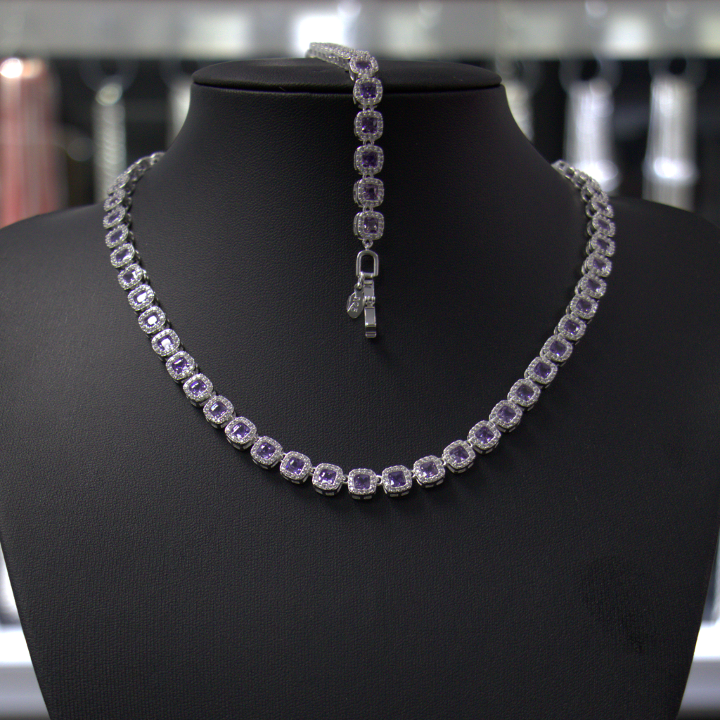 Lote de Collares de Plata con Microcircones Violetas