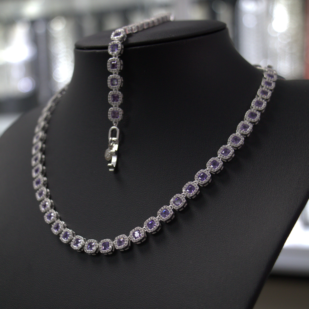 Lote de Collares de Plata con Microcircones Violetas