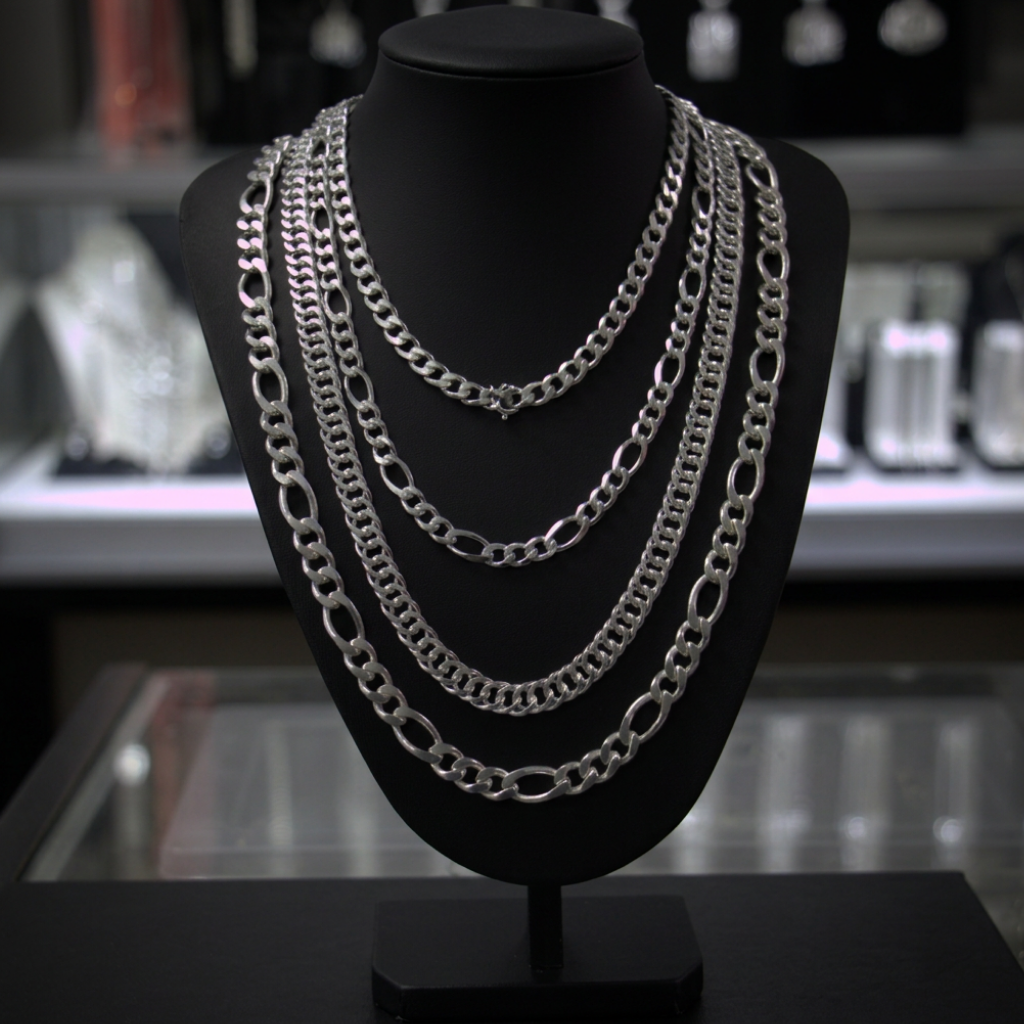 Lote de Cadenas Gruesas de Plata – Eslabones Surtidos