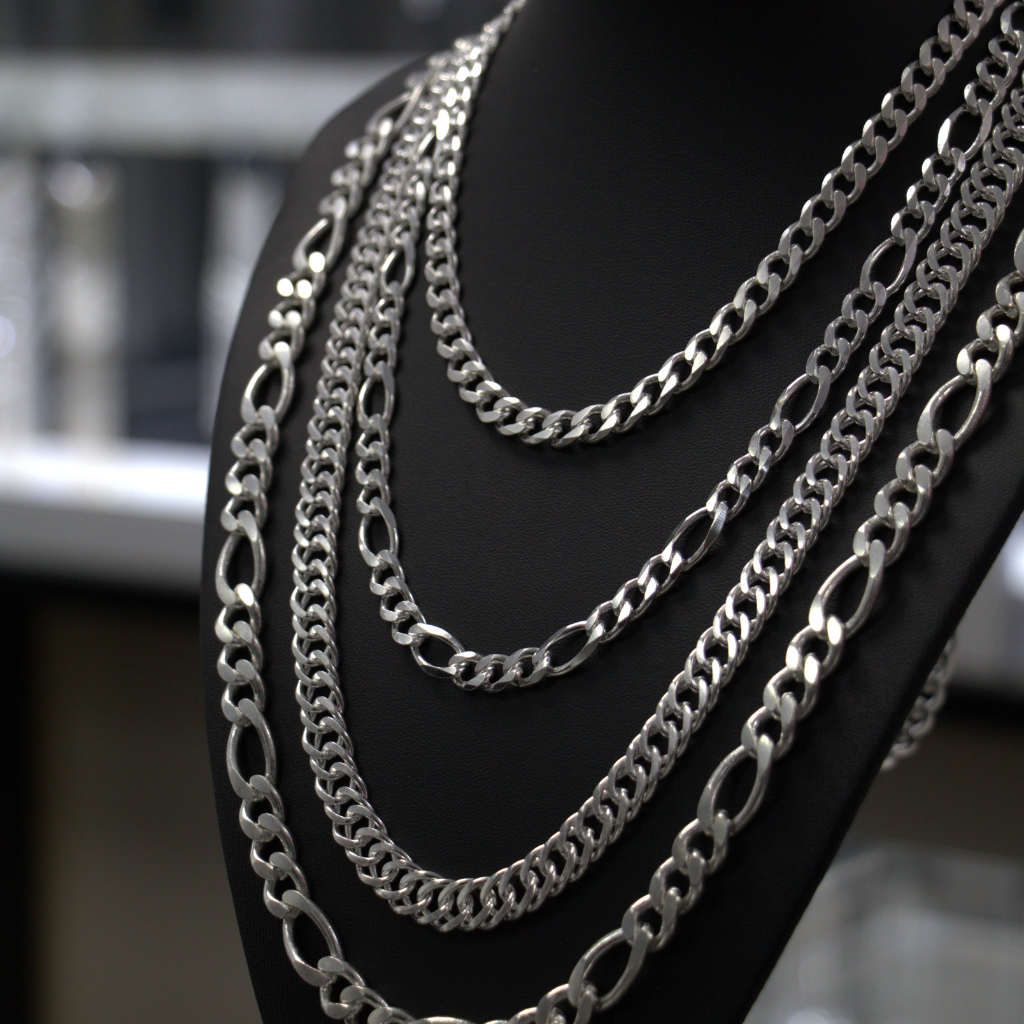 Lote de Cadenas Gruesas de Plata – Eslabones Surtidos
