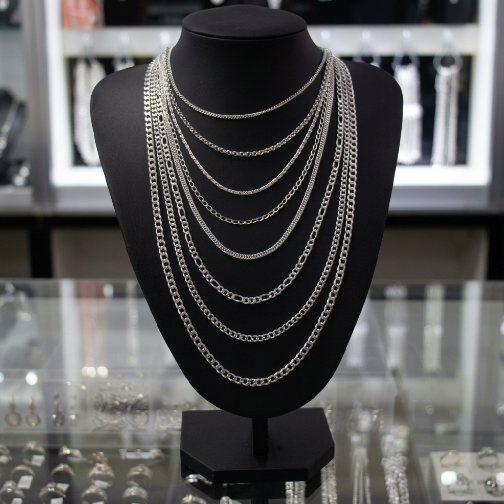 Lote de Cadenas de Plata – Variedad de Tejidos y Grosores
