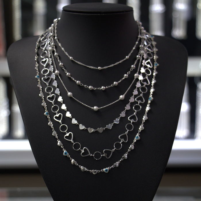 Lote de Collares de Plata con Corazones y Dijes